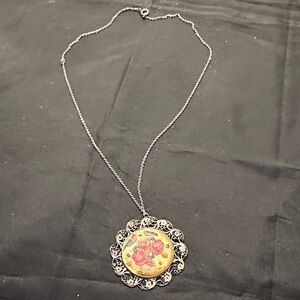 Vintage Sterling Silver Filigree Floral Pendant Necklace
